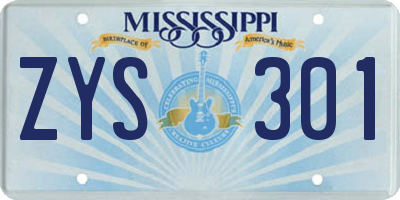 MS license plate ZYS301