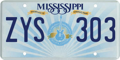 MS license plate ZYS303