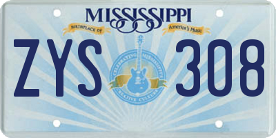 MS license plate ZYS308