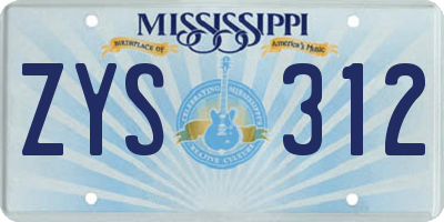 MS license plate ZYS312