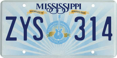 MS license plate ZYS314