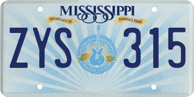 MS license plate ZYS315