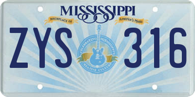 MS license plate ZYS316