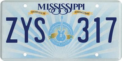 MS license plate ZYS317