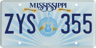 MS license plate ZYS355