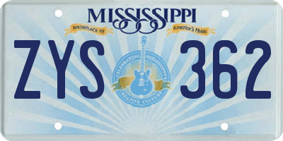 MS license plate ZYS362