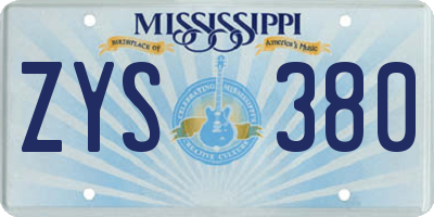 MS license plate ZYS380