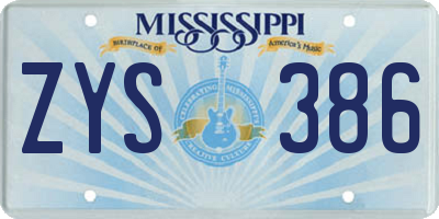 MS license plate ZYS386