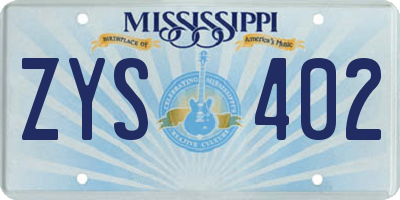 MS license plate ZYS402