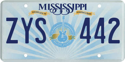 MS license plate ZYS442