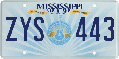 MS license plate ZYS443