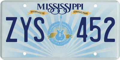 MS license plate ZYS452