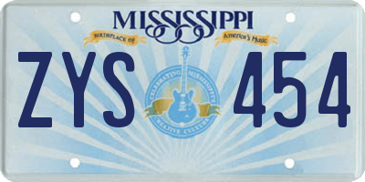MS license plate ZYS454