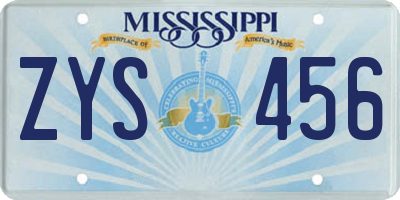 MS license plate ZYS456