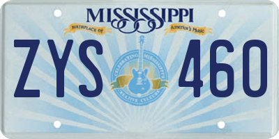 MS license plate ZYS460