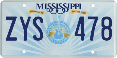 MS license plate ZYS478