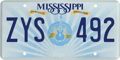 MS license plate ZYS492