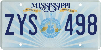 MS license plate ZYS498
