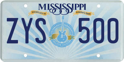 MS license plate ZYS500