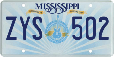 MS license plate ZYS502