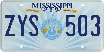 MS license plate ZYS503