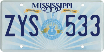 MS license plate ZYS533