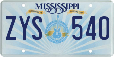 MS license plate ZYS540