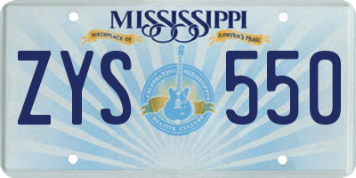 MS license plate ZYS550