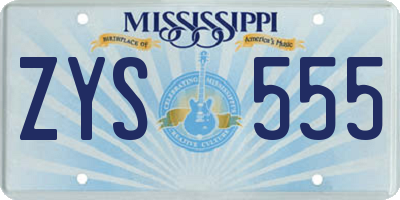 MS license plate ZYS555