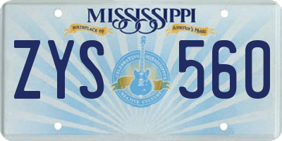 MS license plate ZYS560