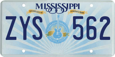 MS license plate ZYS562