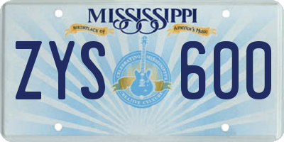 MS license plate ZYS600