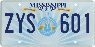 MS license plate ZYS601