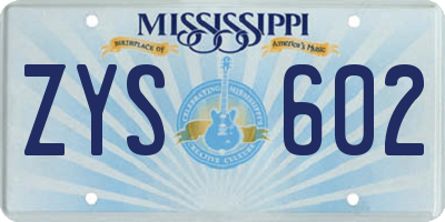 MS license plate ZYS602