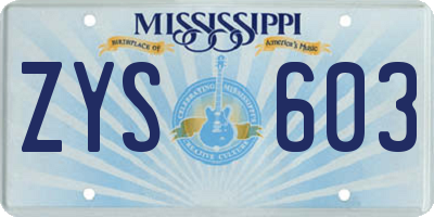 MS license plate ZYS603