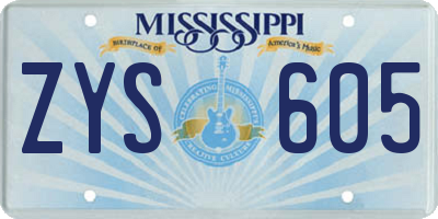 MS license plate ZYS605