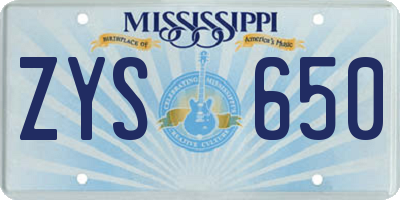 MS license plate ZYS650