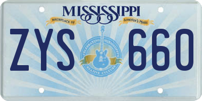 MS license plate ZYS660