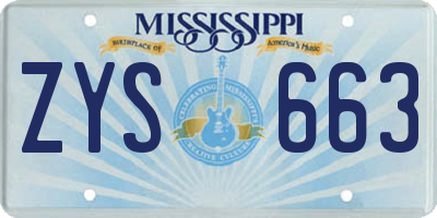 MS license plate ZYS663