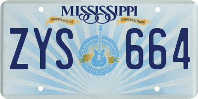 MS license plate ZYS664