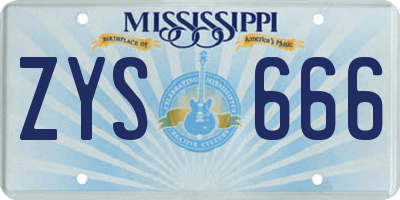 MS license plate ZYS666