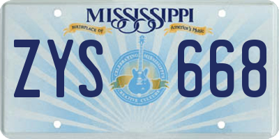 MS license plate ZYS668