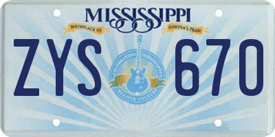 MS license plate ZYS670