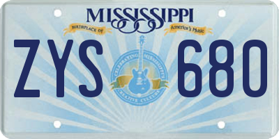 MS license plate ZYS680