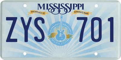 MS license plate ZYS701