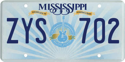 MS license plate ZYS702