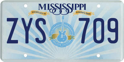 MS license plate ZYS709
