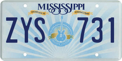 MS license plate ZYS731