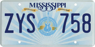 MS license plate ZYS758