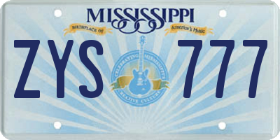 MS license plate ZYS777